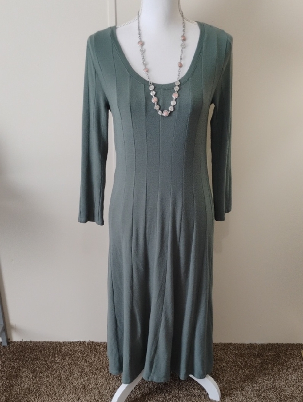 Soft Surroundings Sage Green Long Sleeve Scoop Neck Knit Dress